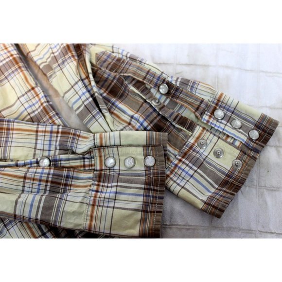 American Eagle Vtg Slim Fit Mens Sz L Plaid Collared Pearl Snap Western Shirt - Picture 7 of 10